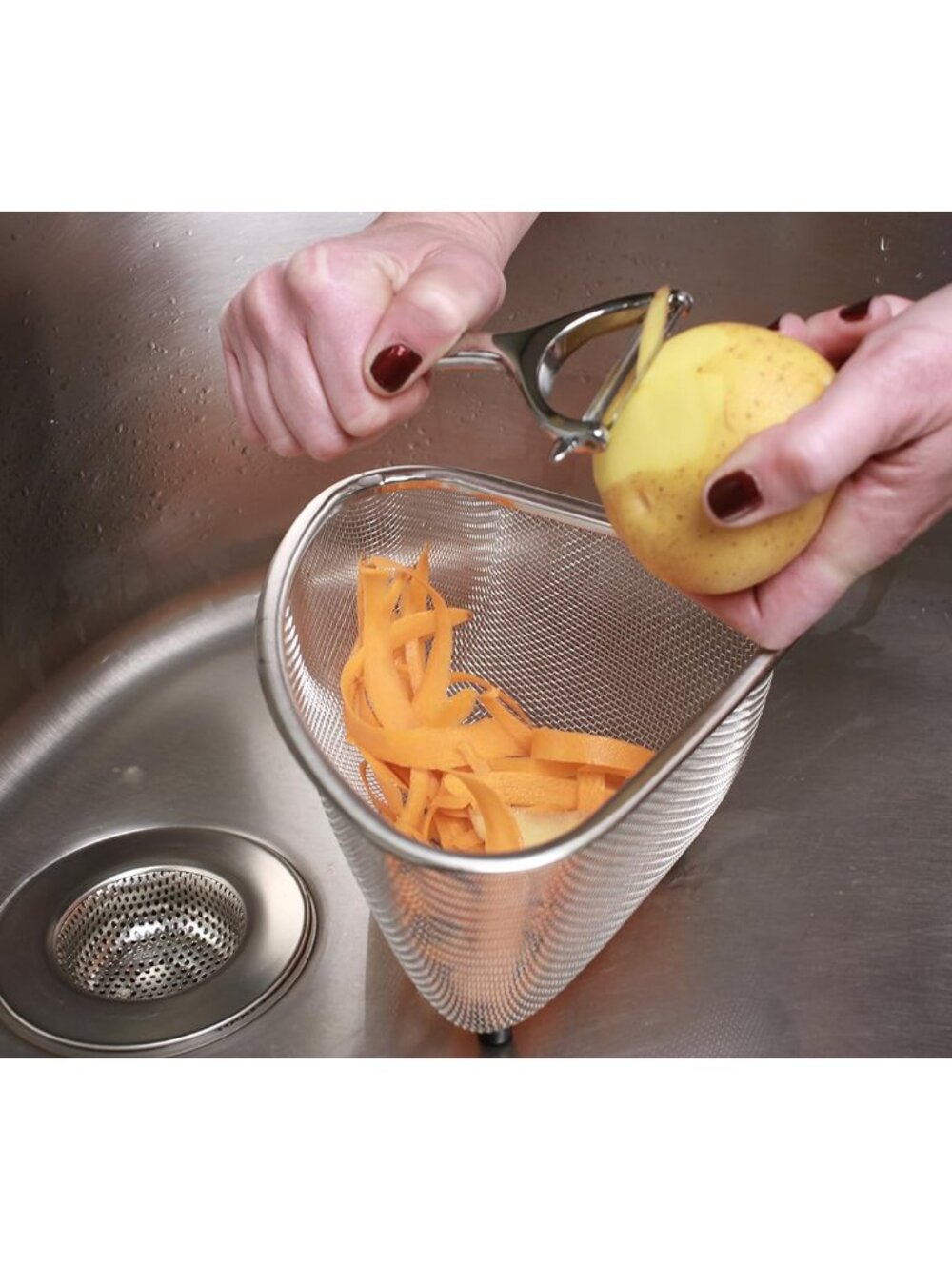 Endurance 3 Quart In-Sink Mesh Colander Strainer | Dishwasher Safe Corner Basket - Picture 2 of 5